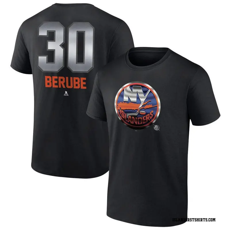 Men's Jean-Francois Berube New York Islanders Black Midnight Mascot Logo T-Shirt