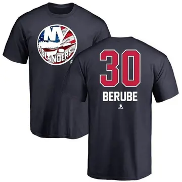 Men's Jean-Francois Berube New York Islanders Name and Number Banner Wave T-Shirt - Navy