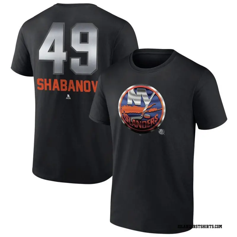 Men's Maxim Shabanov New York Islanders Black Midnight Mascot Logo T-Shirt