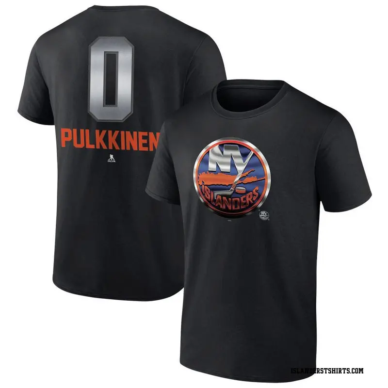 Youth Jesse Pulkkinen New York Islanders Black Midnight Mascot Logo T-Shirt